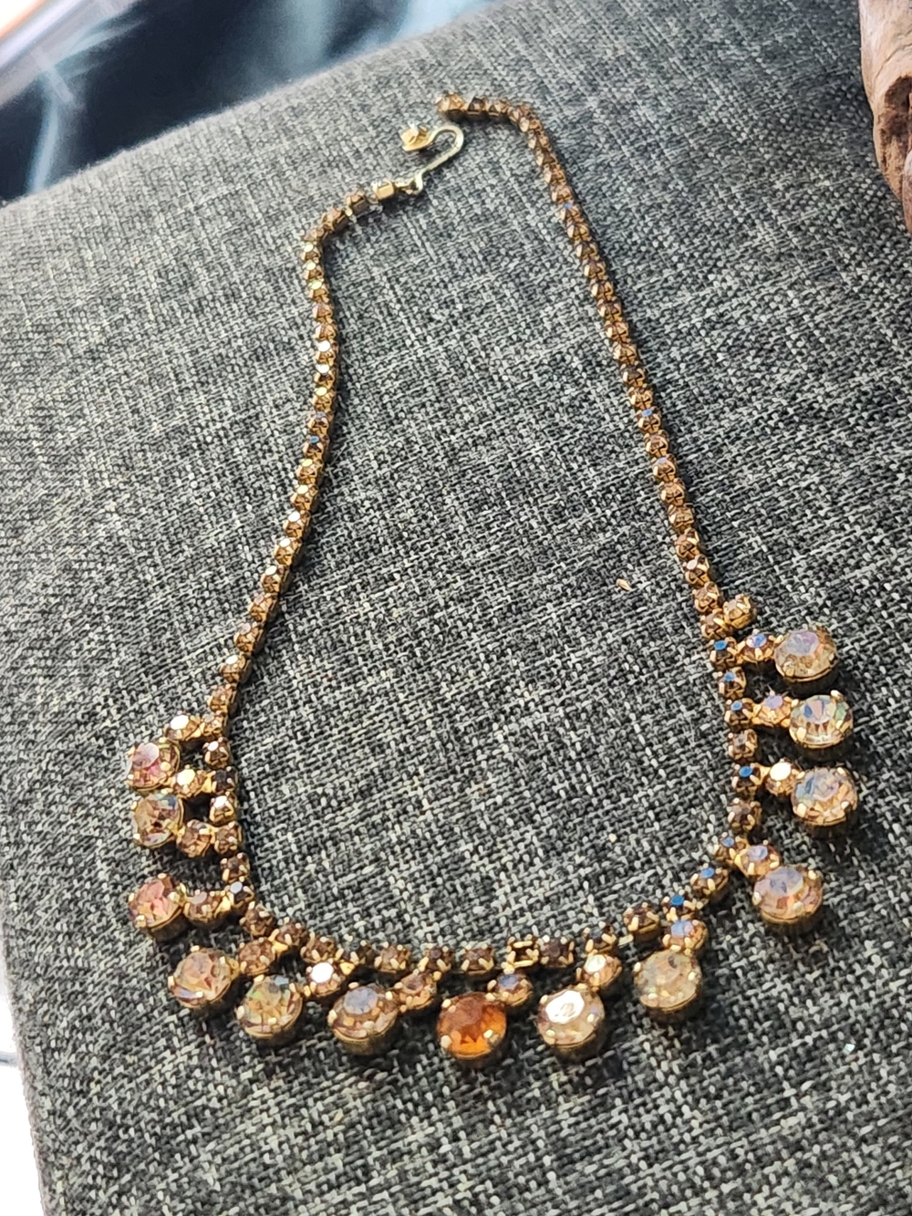 Stunning Vtg Gold-Tone Aurora Borealis Statement Necklace Marked "Made Austria"